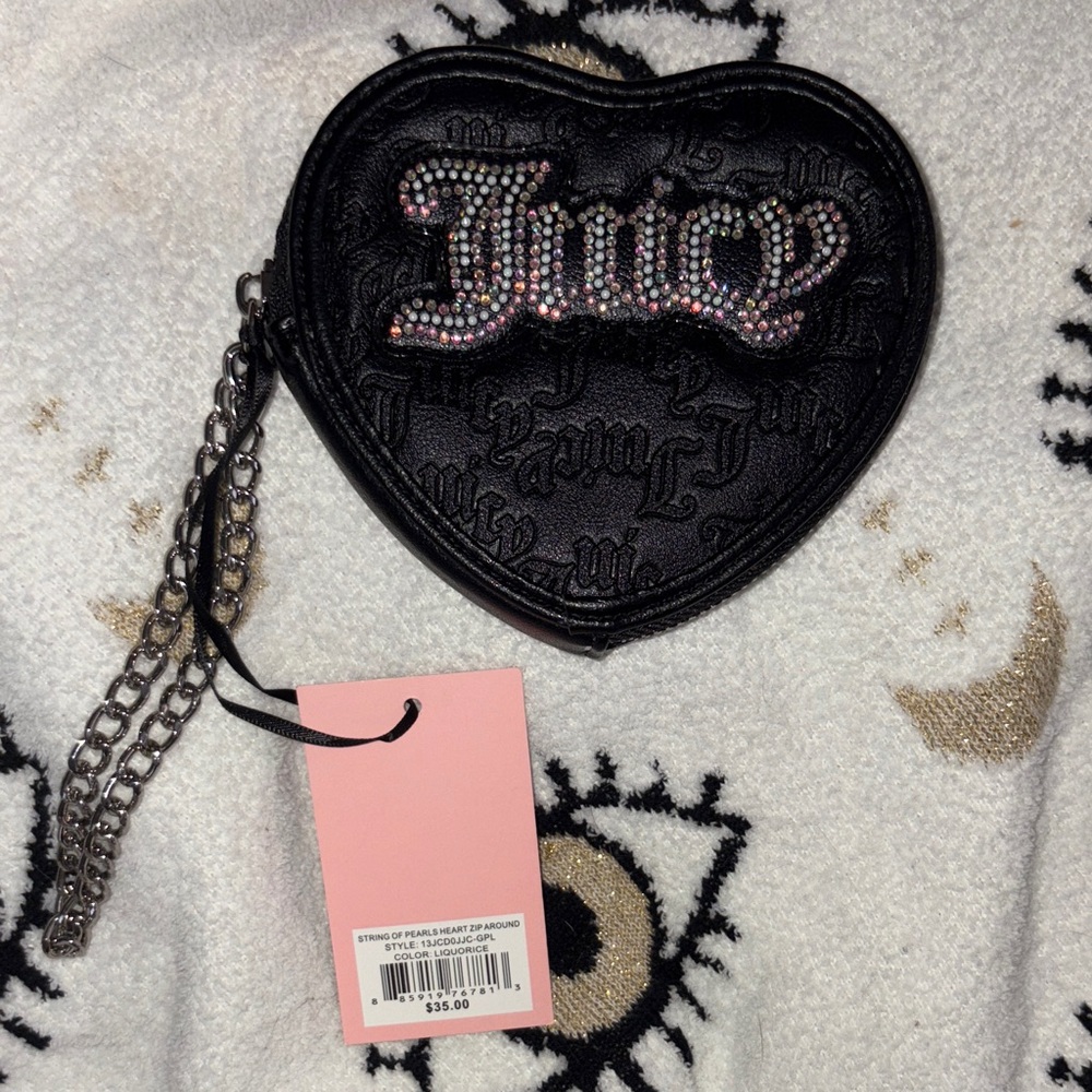 Juicy Couture Black Heart Pouch with Rhinestones